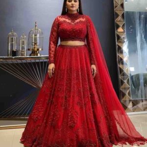 royal red embroidered lehenga with sequin work and heavy detailing