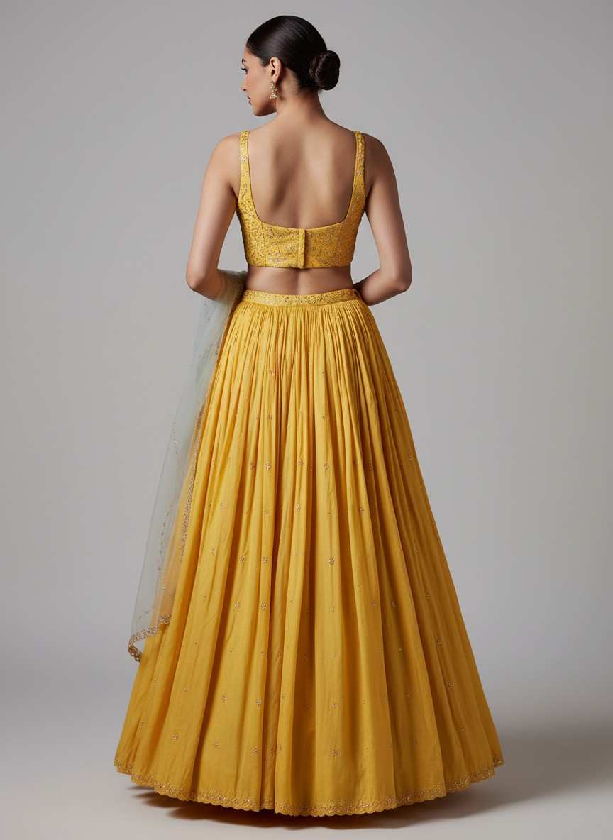 Mustard Yellow Embroidered Lehenga Choli Set with Dupatta - Image 5