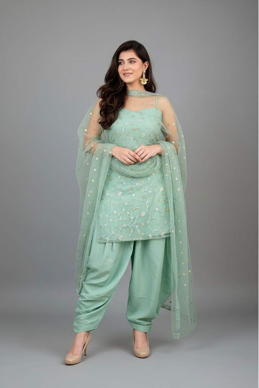 Mint Green Embroidered Salwar Suit - Image 3