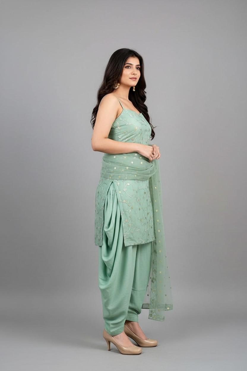 Mint Green Embroidered Salwar Suit - Image 4